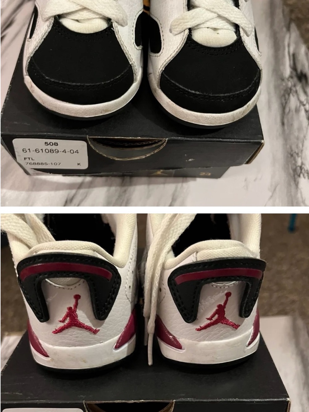 Jordan Kids' Retro Sneakers in White/Black with plum Accents sz 10c toddler EUC